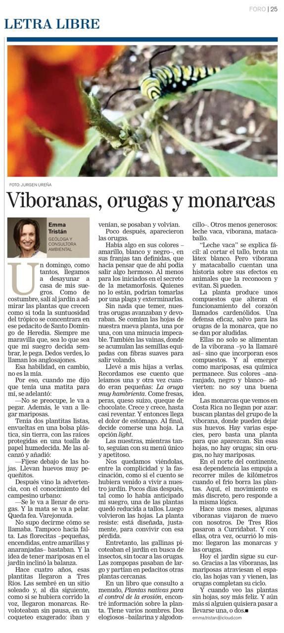 Viboranas, orugas y monarcas Viboranas, orugas y monarcas