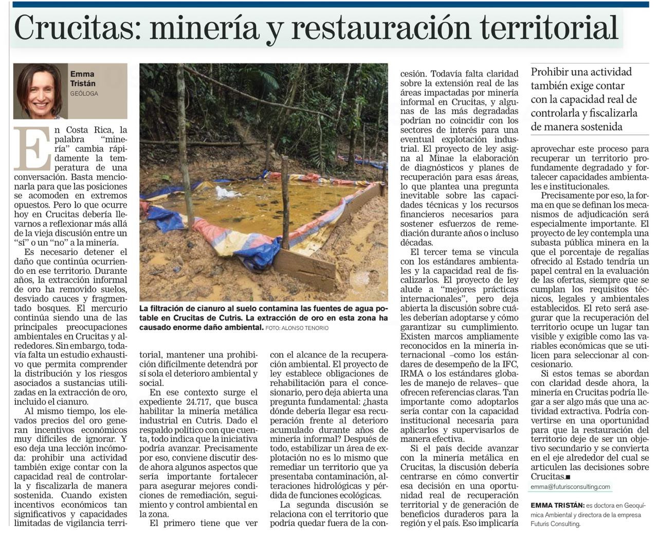 Crucitas: minería y restauración territorial Crucitas: minería y restauración territorial